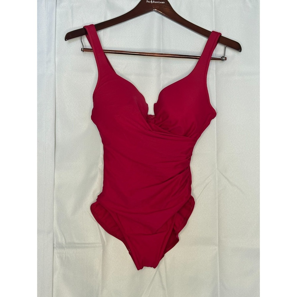 Miraclesuit One Piece Swimsuit Womens 10 Red Tummy Control Underwire C D Cup